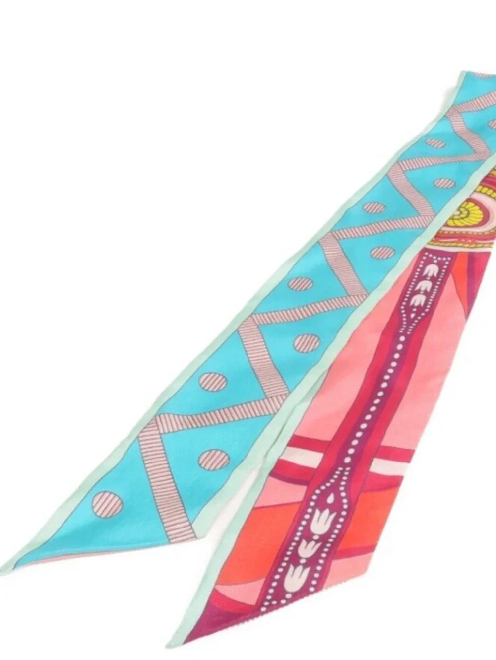 Hermès Multicolor Silk Twilly Scarf Aqua Pink Red with Box | 86 cm